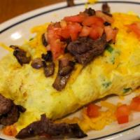 Breakfast Platter #3 · Farm fresh omelette prepared with juicy steak and melted cheese, served with home fries and ...