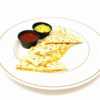 Cheese Quesadillas · Served with salsa, guacamole, and sour cream.