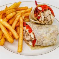Italian Chicken Wrap · Grilled chicken breast, sun-dried tomatoes, roasted peppers, fresh mozzarella, balsamic vina...