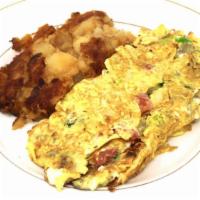 Mediterranean Omelette · Onions, tomatoes, peppers, mushrooms and feta cheese
