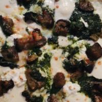 Pizza Trapanese · Roasted Eggplant, Mozzarella, Sheep's Milk Ricotta, Trapanese Pesto
