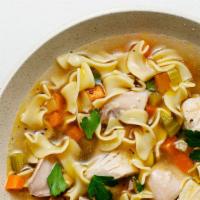 Chicken Noodle Soup · chicken breast, egg noodle, celery, carrot, thyme, homemade chicken stock