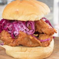 Buttermilk Fried Chicken Burger · Spicy. Fried, breaded chicken thigh, coleslaw, pickled cabbage, chipotle, mayo, house sauce....