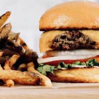 Impossible Burger · PLANT-BASED MEAT TASTE JUST LIKE BEEF, CHEESE, LETTUCE, TOMATO, 
CARAMELIZED ONION, SAUTEED ...
