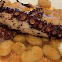 Grilled Octopus · Heart smart low fat dish. Gigante bean ragu, fresh herbs, Sicilian extra virgin olive oil an...
