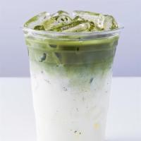 Iced Matcha Latte / Ice 12Oz-20Oz · Japanese organic premium matcha powder, Milk, Ice