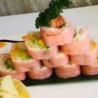 Lobster Roll · 10 pieces. Lobster, cucumber, caviar and avocado inside with soybean seaweed, spicy mayo eel...
