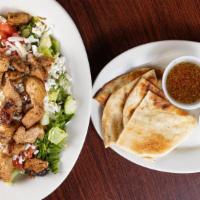 Greek Salad With 1 Topping · Served with pita bread, house vinaigrette and tzatziki sauce on the side.