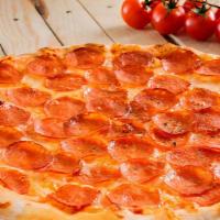 Zero Gluten Pepperoni Party Pizza · 10-inch Pizza, served on a Gluten-Free crust, with a homemade tomato sauce and cheese, toppe...