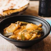Mushakal · Vegetable stew; made with onions, scallions, potatoes, okra, eggplant, and squash.