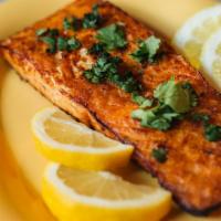 Salmon Fillet · Salmon fillet (boneless), seasoned with hadramout's special spices, and grilled oven. Served...