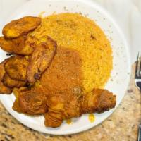 Jollof Rice · Comes with fried fish or chicken stew
