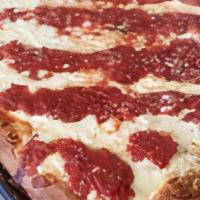 Sicilian Cheese Pizza · Thick crust square pizza with tomato sauce, mozzarella, and pecorino romano