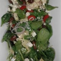 1/2 Lb Greek Pasta Salad - Pasta, Feta Cheese, Kalamata Olives, Tomatoes, Onions, Olive Oil · 