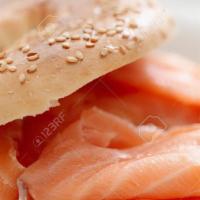 Eastern Nova Scotia Salmon Sandwich · Smoked salmon, plain cream cheese, onions, tomatoes and capers.