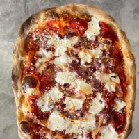 Amatriciana  · San Marzano tomatoes sauce, fresh mozzarella, pancetta (Italian bacon), red onions, pecorino...