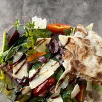 Jardine Salad · Mix green, cherry tomatoes, parmesan cheese, red onions, black olive, balsamic glaze.