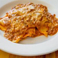 Pappardelle · Pappardelle, beef bolognese, and parmigiano reggiano.