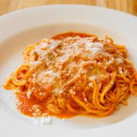 Spaghetti · Vegetarian. Spaghetti, san marzano tomato sauce, and parmigiano reggiano.