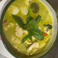 Super Power Green Curry Chicken · Spicy. Homemade green curry paste with kale, long beans, broccoli rabe, green Thai eggplant,...