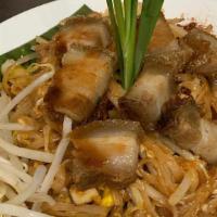 Samut Sakhon Pad Thai · Braised pork belly, chives, bean sprout, seasoned bamboo shoot, egg.