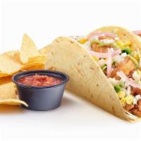 New! Dos Crispy Shrimp & Corn Tacos · Crispy fried shrimp, avocado sauce, cilantro cabbage, corn salsa, garlic lime sauce drizzle,...