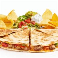 Quesadilla · Grilled flour or wheat tortilla, melted cheese, and pico. Served with sour cream, guac, and ...