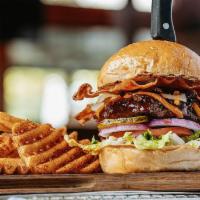 Rockstar · You've arrived. Savor our #1 burger with thick-cut hardwood smoked bacon, tangy BBQ sauce, c...