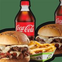 Premium Wagyu For 2 · 2 CEOs or SWAG burgers, Regular Fresh-Cut Fries and 2 bottled beverages