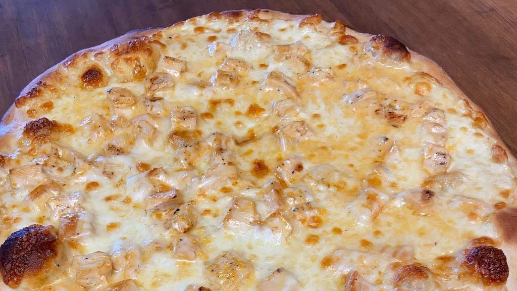 Buffalo Chicken Pizza · Hand-stretched dough with buffalo sauce, mozzarella cheese, and grilled chicken.