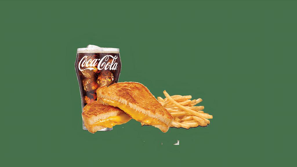 Grilled Cheese Combo · Our thick-sliced American cheese melted on buttery grilled toast with choice of side and drink