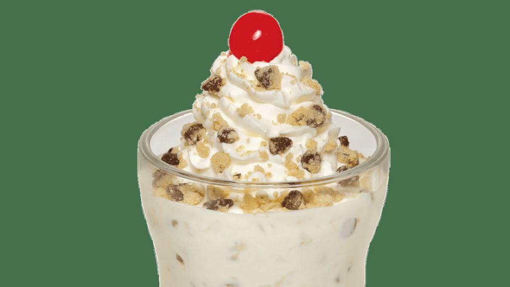 Chocolate Chip Cookie Dough · Chunks of chocolate chip cookie dough blended in our thick homemade milkshake.