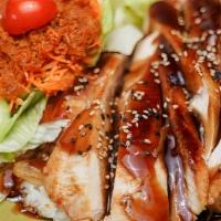 Grilled Teriyaki Chicken · Grilled chicken, veggie, rice & soup or salad