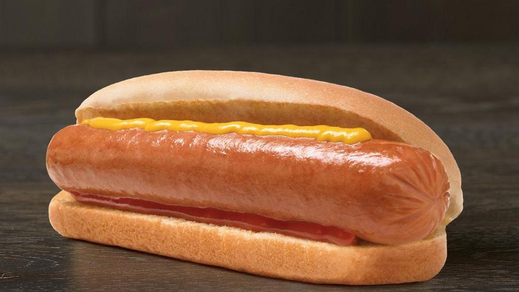 Grilled Hot Dog · Better than the ballpark, this juicy, beefy frank is grilled up just right and served in a toasted bun with ketchup and mustard.