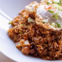 Kimchi Fried Rice · Wok-fried rice blended with egg, korean pickles, bacon, and scallion.