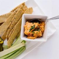 Pimento Cheese · Our b&b pickles, celery, benne seed crackers, make gluten friendly.