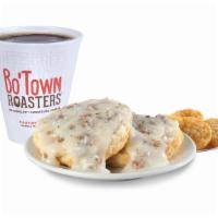 Sausage Gravy Biscuit (Combo) · Our sausage biscuit served open faced and topped with our creamy cajun gravy served as a com...