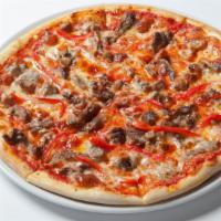 Meat Pizza · Fresh, hand-tossed pizza made with slices of pepperoni, bacon and Italian sausage.