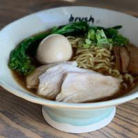 Chicken Shoyu Ramen · Chicken broth, breast chashu, bamboo shoot, green onion, broccolini.

*Ramen egg is not incl...