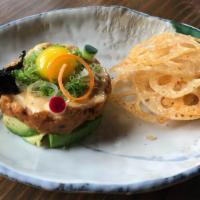 Spicy Tuna Tartare · Spicy. Avocado, quail egg, and lotus root chips.