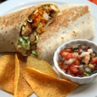 Beef Burrito · Made with lettuce, rice, beans, pico de gallo, chipotle cream, and cheese, wrapped in your c...