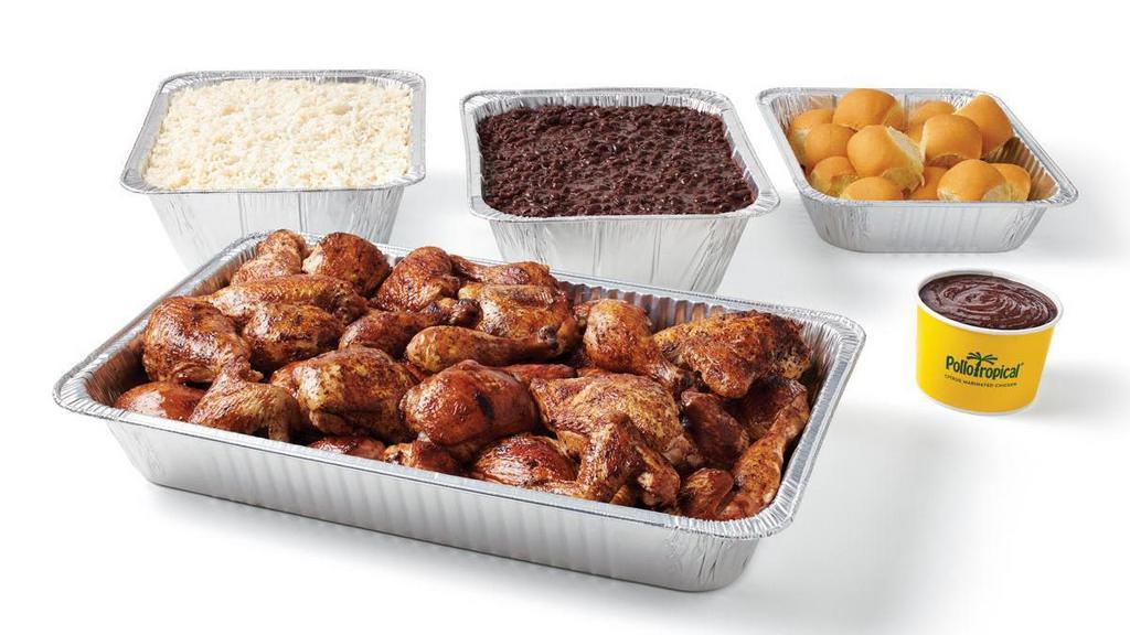 Classic Pollo For 10 People · Feed your team of 10 with the Pollo Classic Package. Includes a ¼ Chicken per person (Or Extra Meat for An Upcharge), Any Rice & Black Beans.