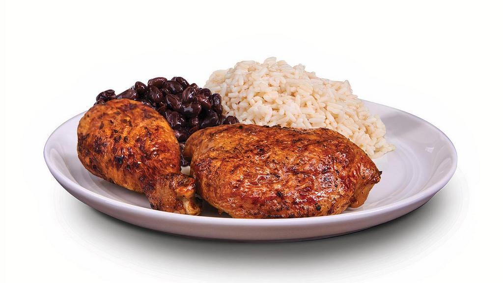 1/4 Fire Grilled Chicken - With Rice & Beans · Fresh marinated in citrus juices and spices for 24 hours, then fire grilled to perfection.