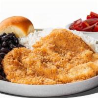 Crispy Chicken Platter - With Rice And Beans And 1 Additional Side · Enjoy our fresh, tender, citrus-marinated chicken covered in our lightly seasoned breading a...