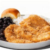 Crispy Chicken Platter - With Rice And Beans · Enjoy our fresh, tender, citrus-marinated chicken covered in our lightly seasoned breading a...