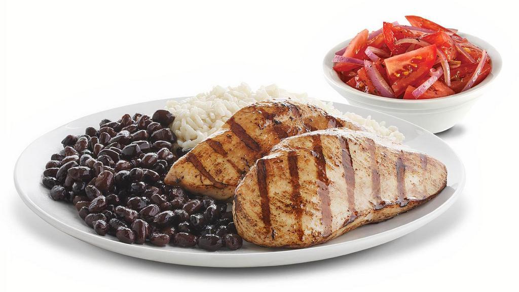 Boneless Chicken Breasts - With Rice And Beans And 1 Additional Side · Two fresh skinless, boneless all-white meat chicken breasts marinated in our citrus blend, then grilled for a super tasty, low-fat meal.