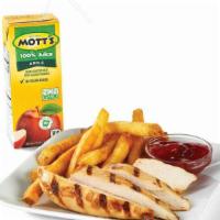 Kids Grilled Chicken Breast Strips · Served w/one side, apple juice or fountain drink and a dessert - Includes Grilled breast str...