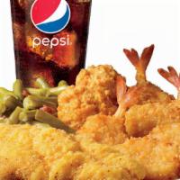 Catfish & Shrimp Combo · One piece of premium Catfish hand-breaded with our Southern-Style breading, fried to gold'n ...