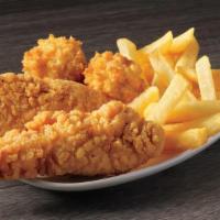 Kid'S Chicken Tenders Meal · Two seasoned and breaded chicken tenders, with a choice of side, drink, and 3D Fun Pack.