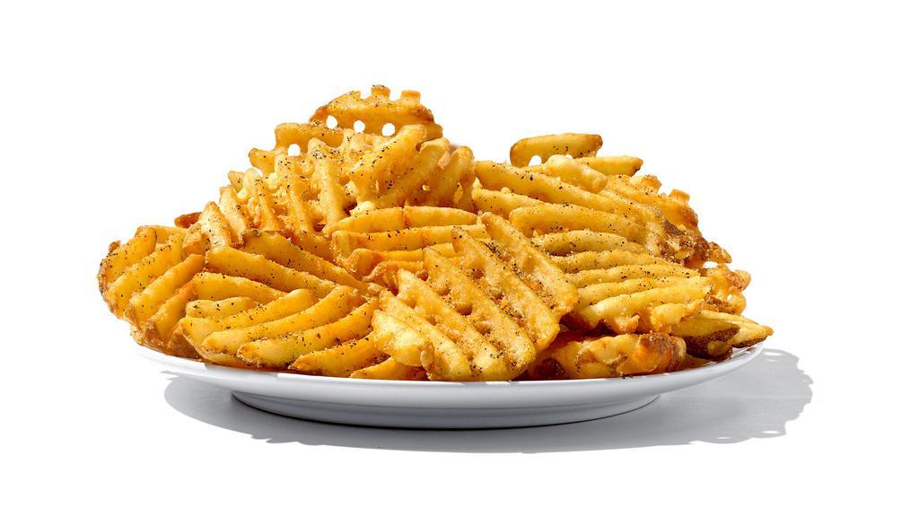 Waffle Fries · Crispy waffle fries tossed in our own special seasoning.  470 cal